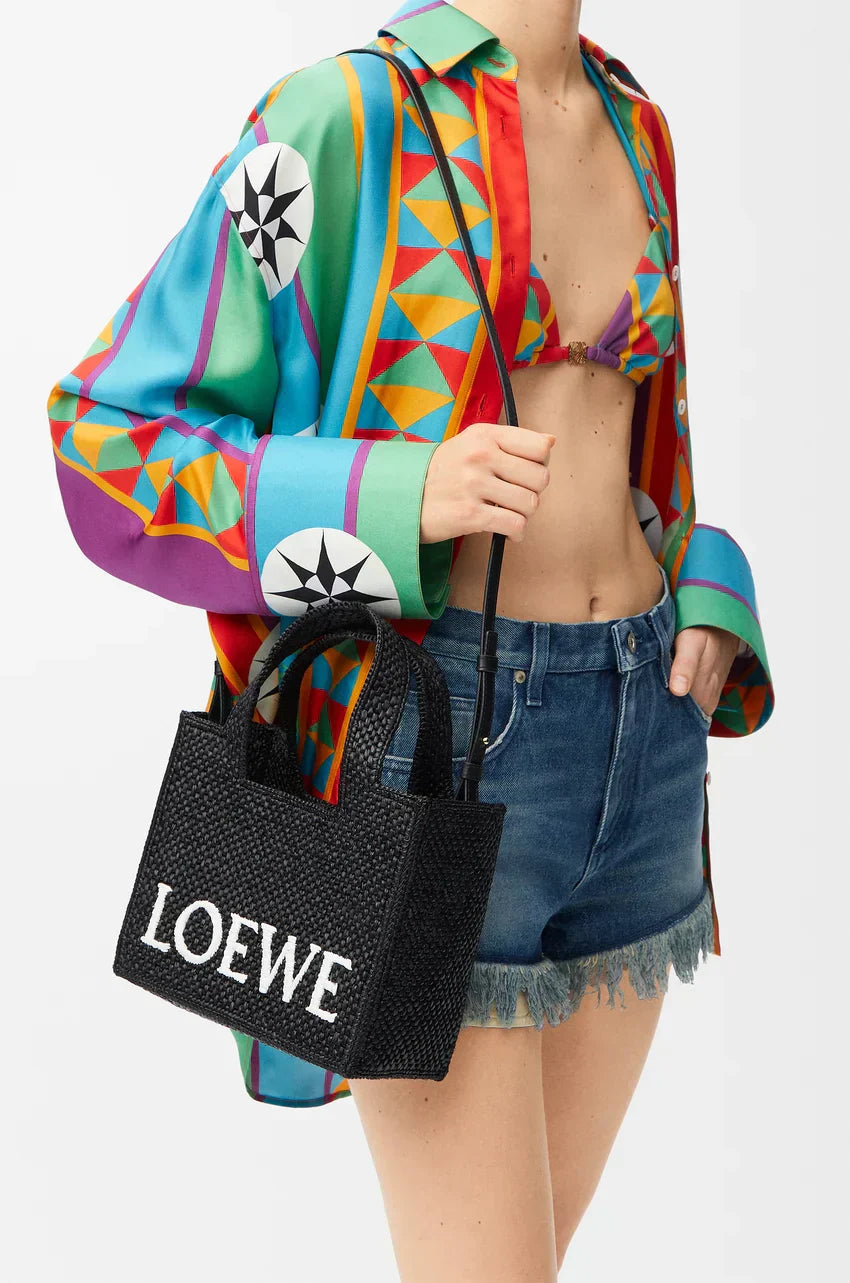 Loewe Piccola Borsa Tote Font in Rafia