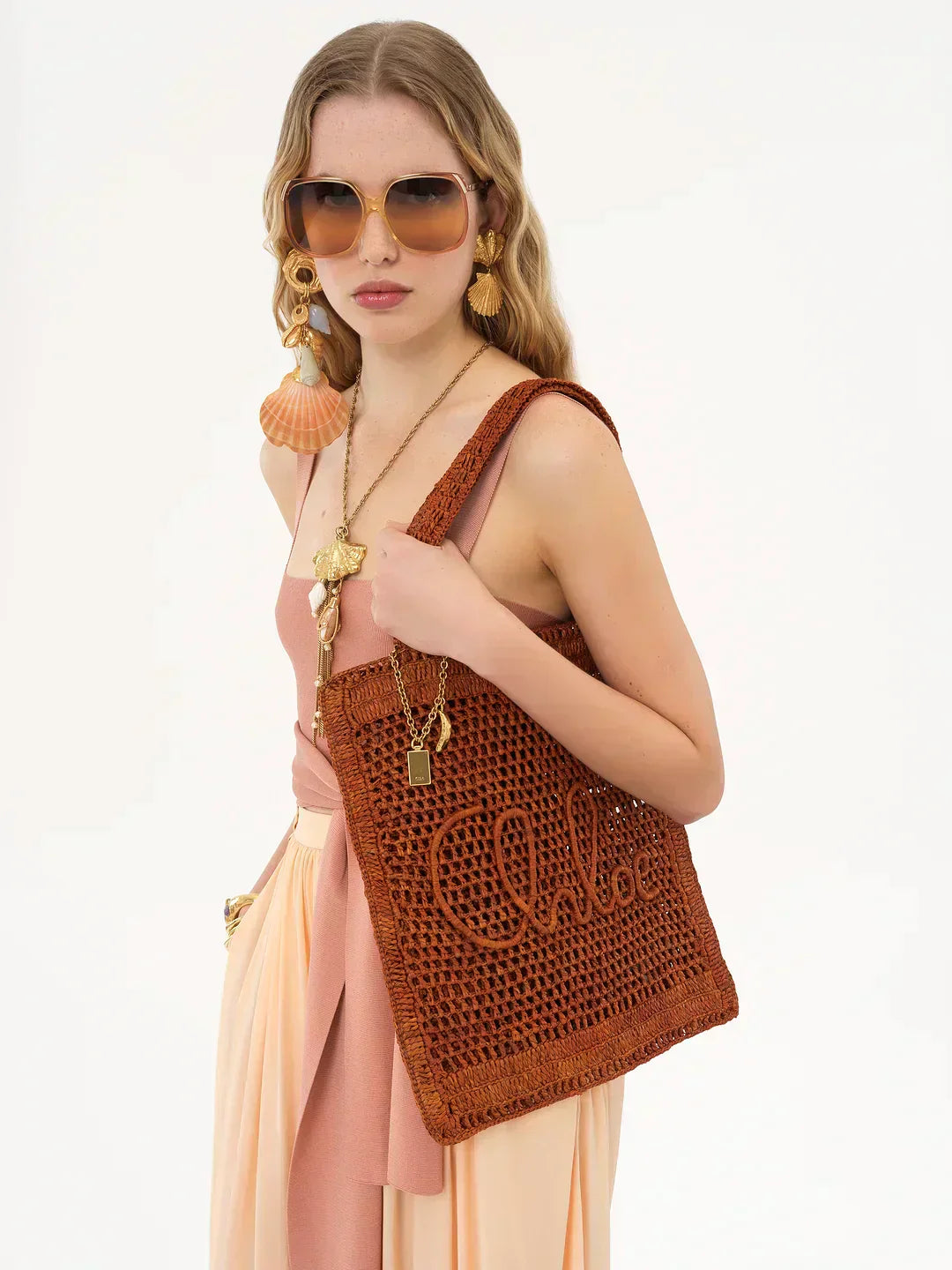 Chloé Borsa Tote Summer Banana in Rafia